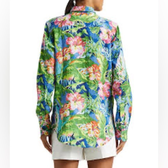 Ralph Lauren Karrie Floral Linen Shirt color multi green size S - Picture 2 of 13